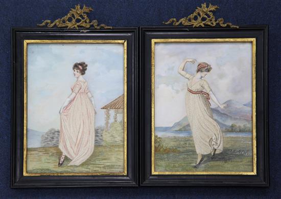 A pair of 19th century silkwork pictures, overall 12in.